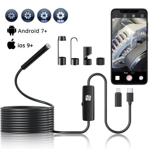 Mini HD Endoscope Camera Waterproof IP67 Adjustable 8mm Industrial Endoscope Camera 8 LED Borescope Apple Android Universal