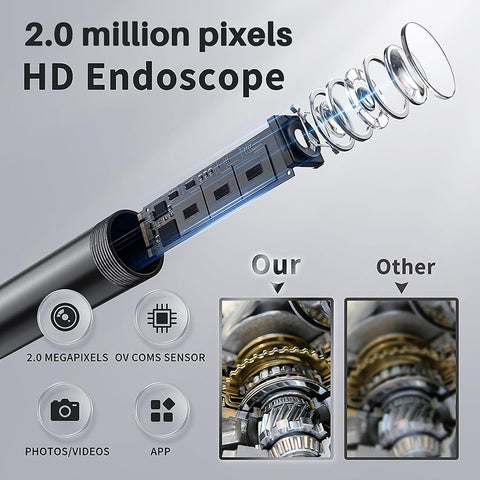 Mini HD Endoscope Camera Waterproof IP67 Adjustable 8mm Industrial Endoscope Camera 8 LED Borescope Apple Android Universal