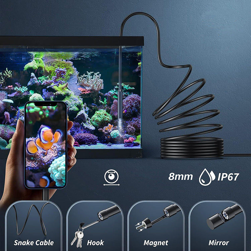 Mini HD Endoscope Camera Waterproof IP67 Adjustable 8mm Industrial Endoscope Camera 8 LED Borescope Apple Android Universal